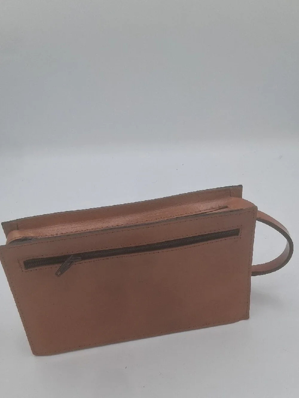 Men's Brown Leather Wrist Clutch with Front Pocket and Lock